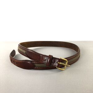 Vintage Brighton Camden Leather Textile Brown Belt Solid Brass Buckle 90s Sz 40